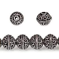 8mm Antiqued Sterling Silver Plated Copper Bead Roval, Persian 8 inch 28 pcs - Beadsofcambay.com
