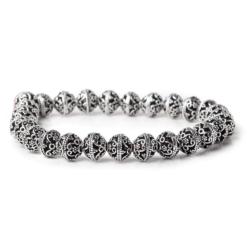 8mm Antiqued Sterling Silver plated Copper Moroccan Bead 8 inch 28 pcs - Beadsofcambay.com