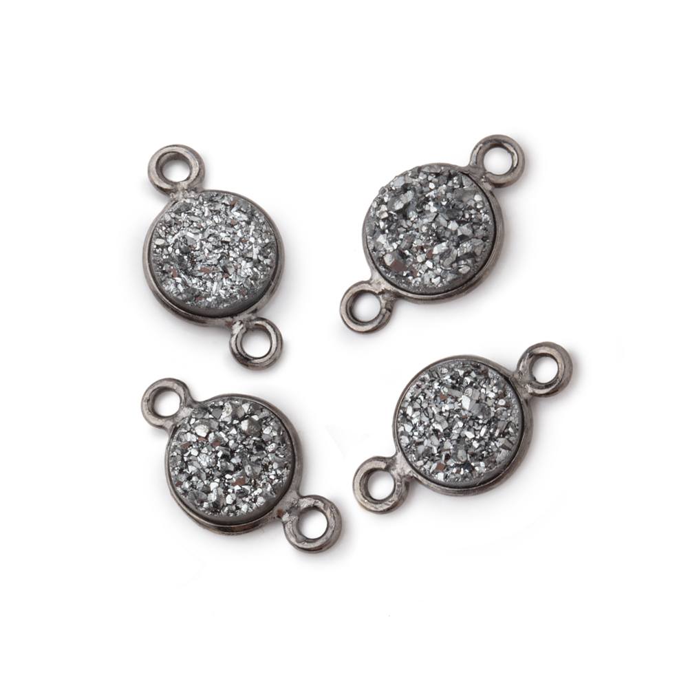 8mm Black Gold Bezel Metallic Platinum Drusy Coin Connector Set of 4 Pieces - Beadsofcambay.com