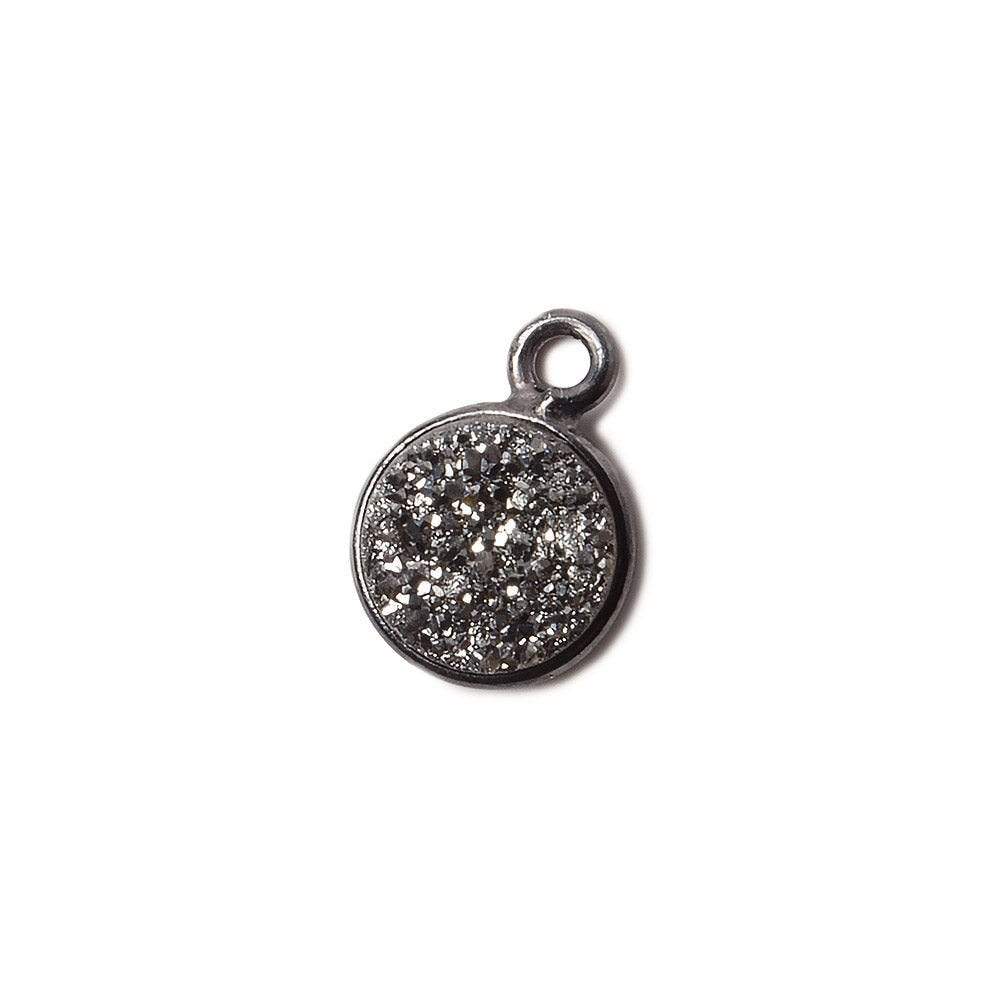 8mm Black Gold Bezel Metallic Platinum Drusy Coin Pendant 1 piece - Beadsofcambay.com