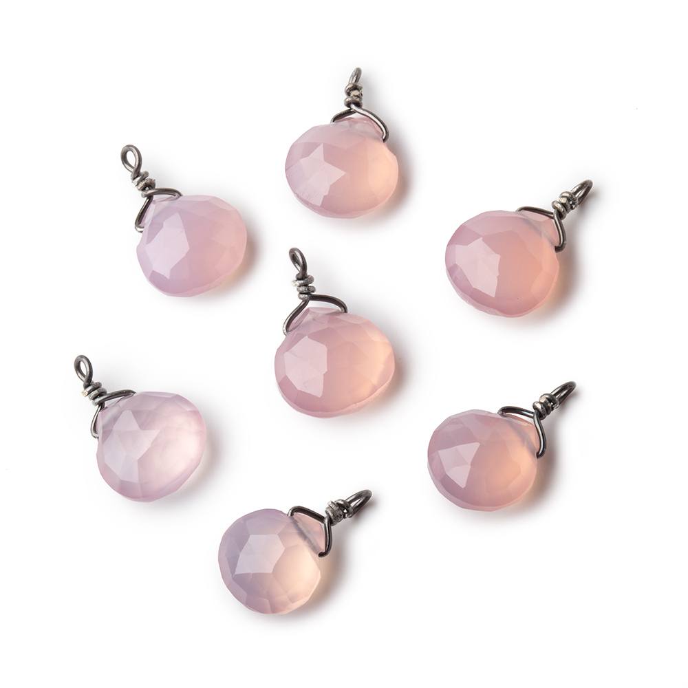 8mm Black Gold Wire Wrapped Lilac Pink Chalcedony Faceted Heart 1 Focal Pendant - Beadsofcambay.com