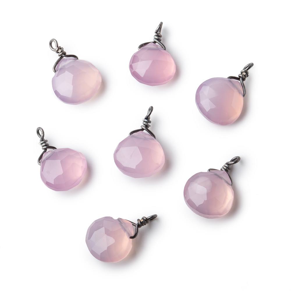 8mm Black Gold Wire Wrapped Rose Pink Chalcedony Faceted Heart 1 Focal Pendant - Beadsofcambay.com