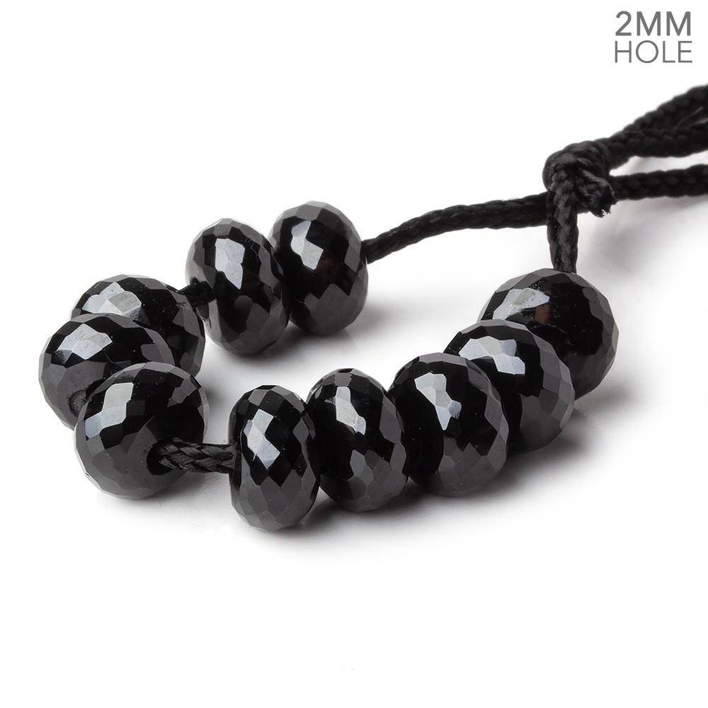 8mm Black Onyx 2mm Large Hole Faceted Rondelle Bead Set of 10 - Beadsofcambay.com