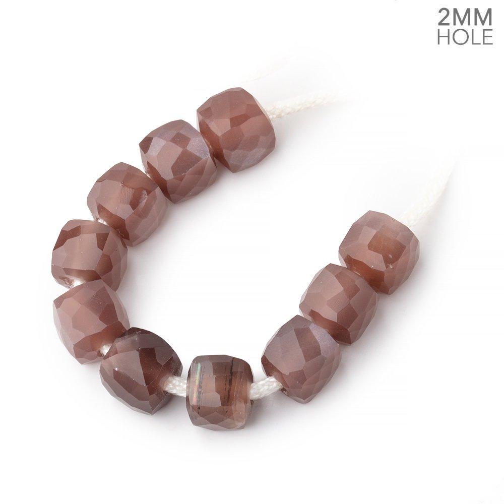 8mm Chocolate Moonstone 2mm Large Hole Faceted Cube Beads Set of 10 - Beadsofcambay.com
