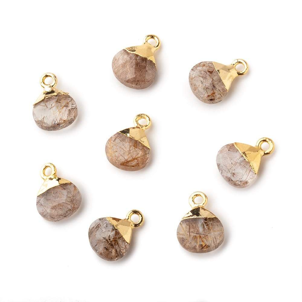 8mm Gold Leafed Rutilated Quartz faceted heart 1 focal bead - Beadsofcambay.com