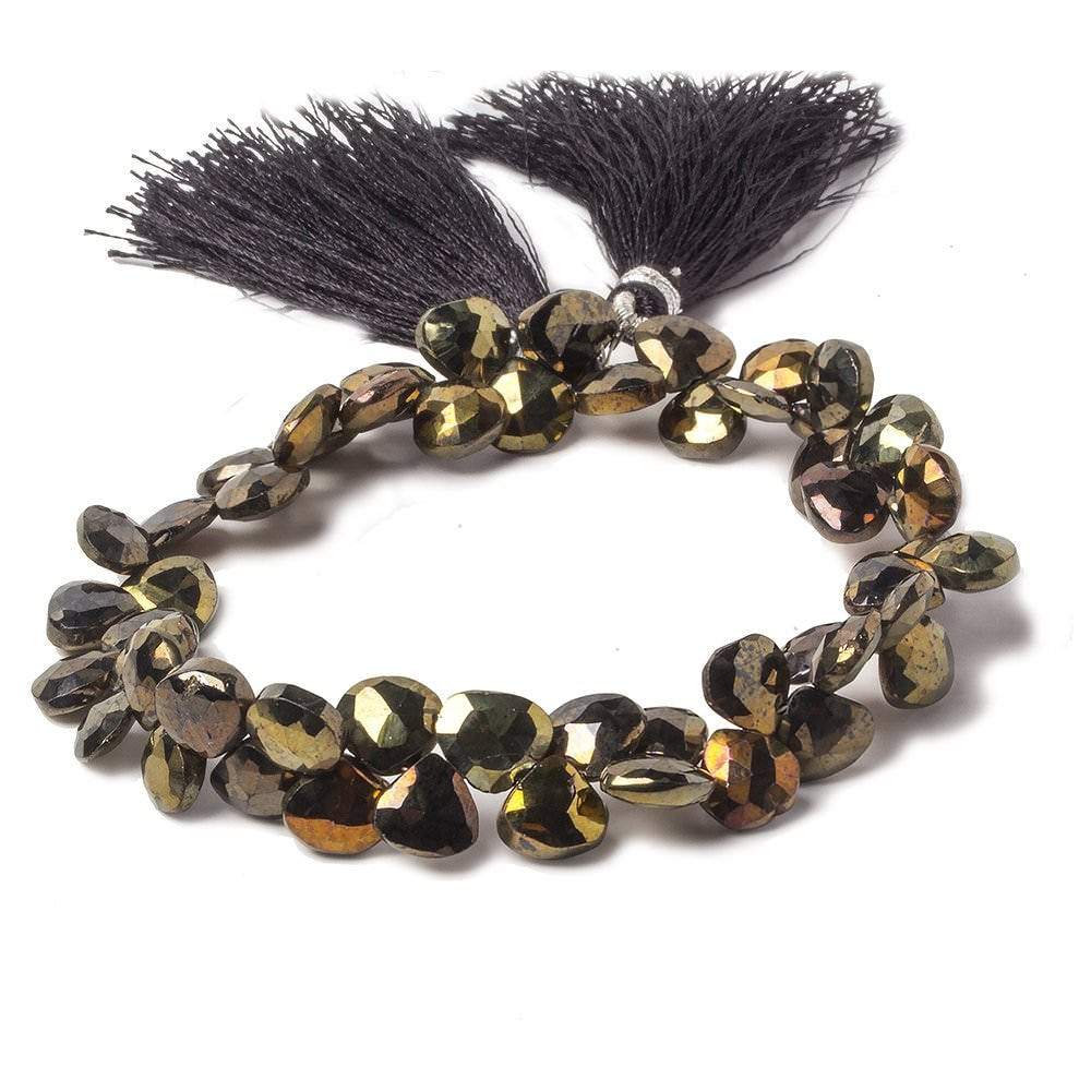 8mm Golden Metallic Black Spinel Faceted Heart Beads 8 inch 52 pieces - Beadsofcambay.com