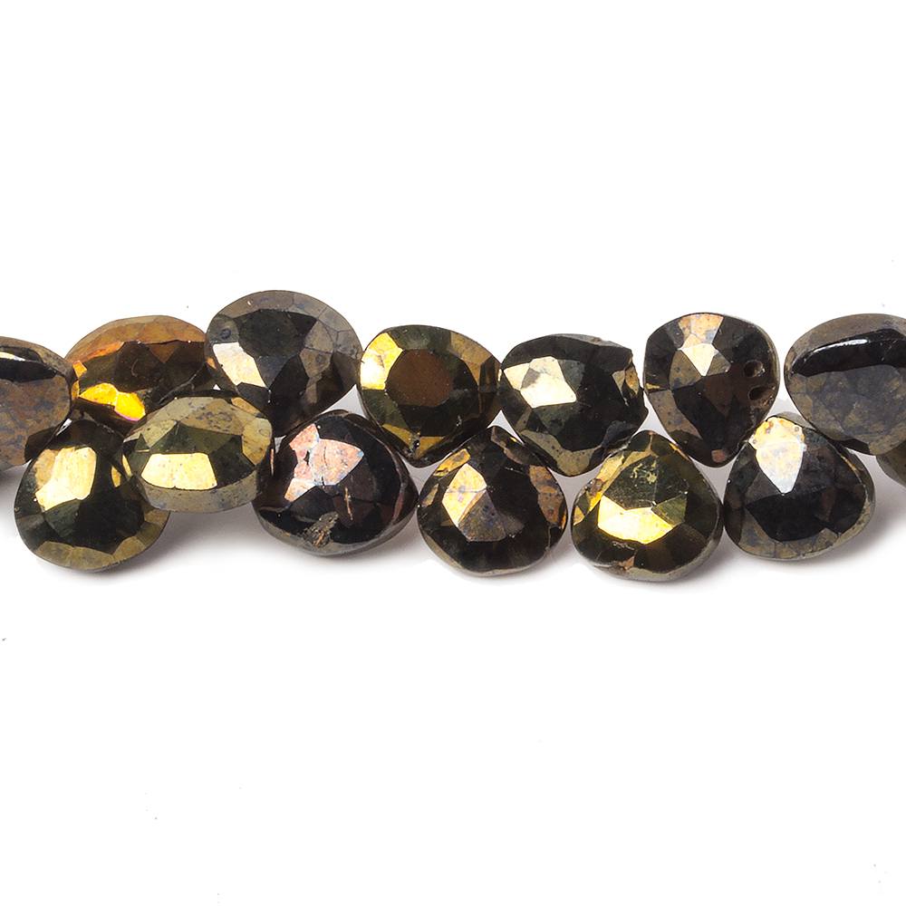 8mm Golden Metallic Black Spinel Faceted Heart Beads 8 inch 52 pieces - Beadsofcambay.com