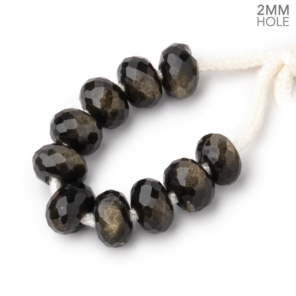 8mm Golden Sheen Obsidian 2mm Large Hole Faceted Rondelle Beads Set of 10 - Beadsofcambay.com