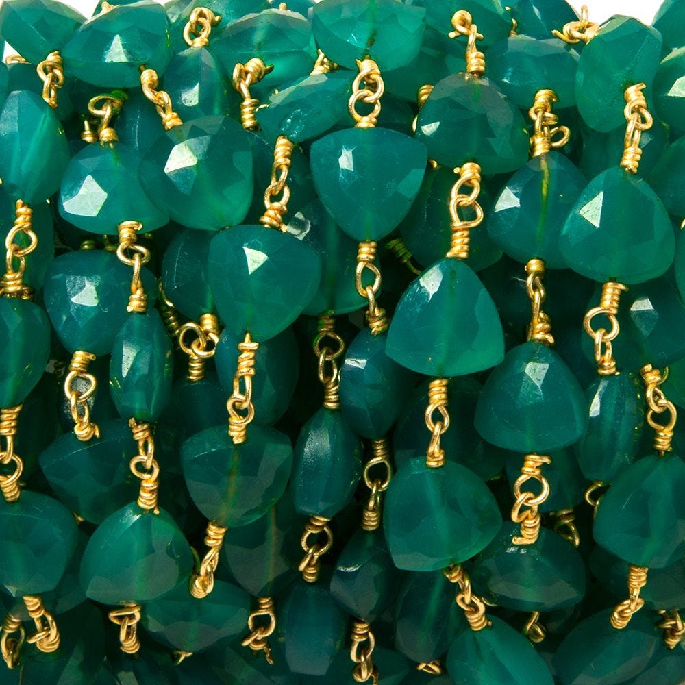 8mm Green Onyx triangle Gold plated Chain by the foot 22pcs - Beadsofcambay.com