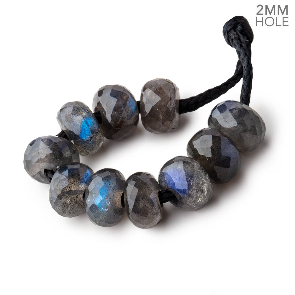 8mm Labradorite 2mm Large Hole Faceted Rondelle Bead Set of 10 - Beadsofcambay.com