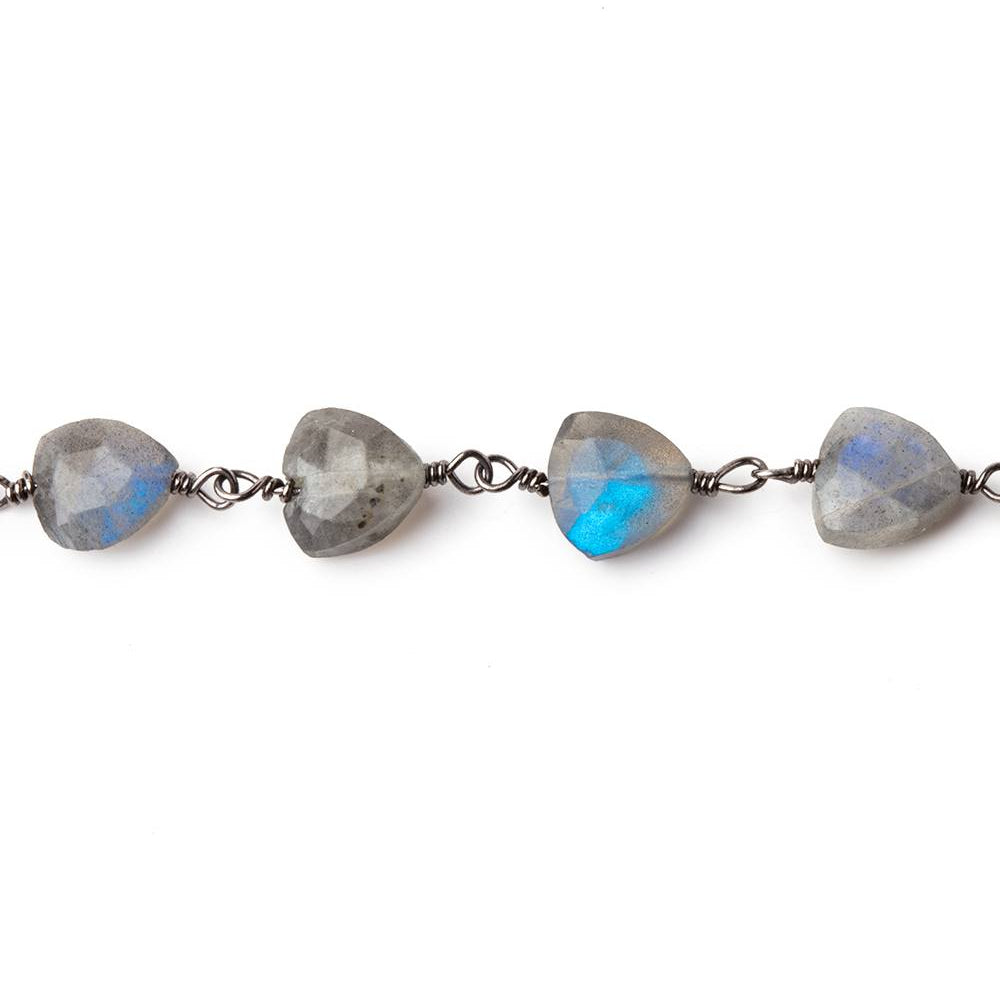 8mm Labradorite triangle Black Gold plated Chain by the foot 22 pieces - Beadsofcambay.com