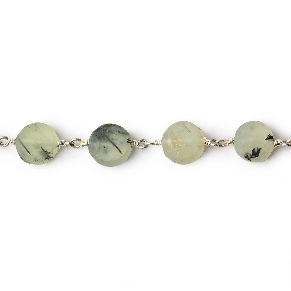 8mm Matte Dendritic Prehnite plain coin Silver plated Chain by the foot - Beadsofcambay.com