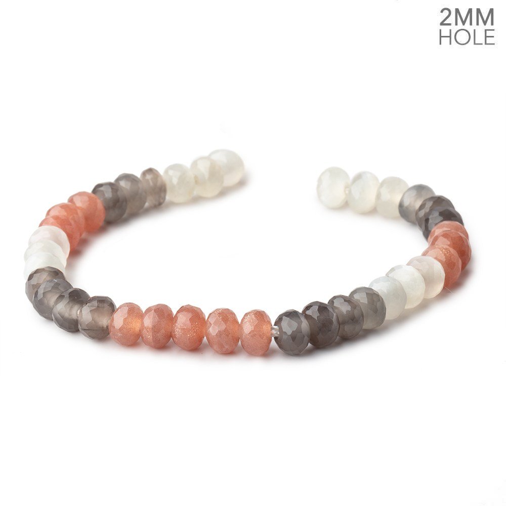 8mm Multi Color Moonstone 2mm Large Hole Faceted Rondelles 8 inch 36 Beads - Beadsofcambay.com