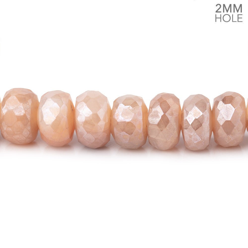 8mm Mystic Peach Moonstone 2mm Large Hole Faceted Rondelles 8 inch 40 Beads - Beadsofcambay.com