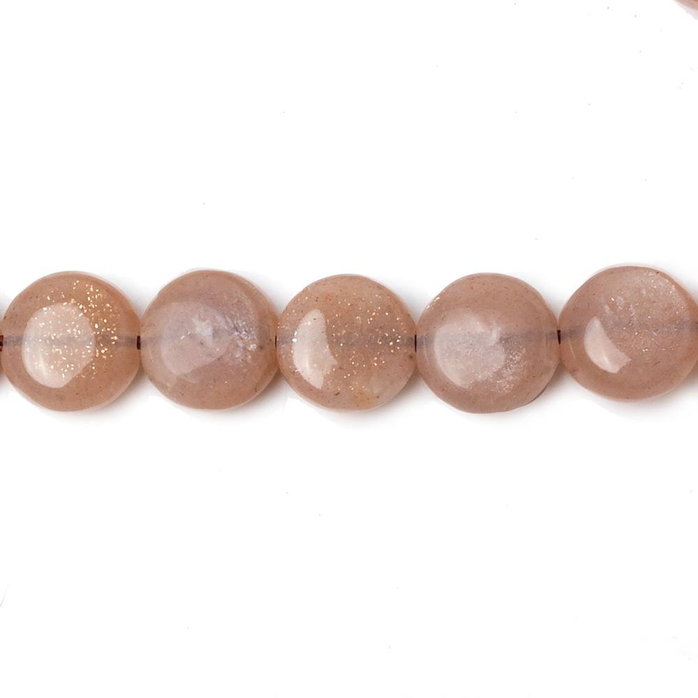 8mm Peachy Brown Moonstone Plain Coins 16 inch 50 beads AA - Beadsofcambay.com