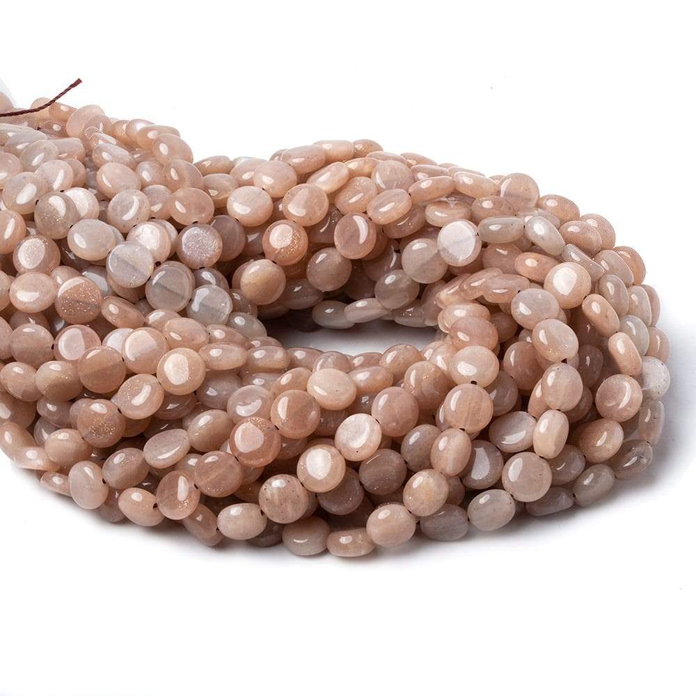 8mm Peachy Brown Moonstone Plain Coins 16 inch 50 beads AA - Beadsofcambay.com