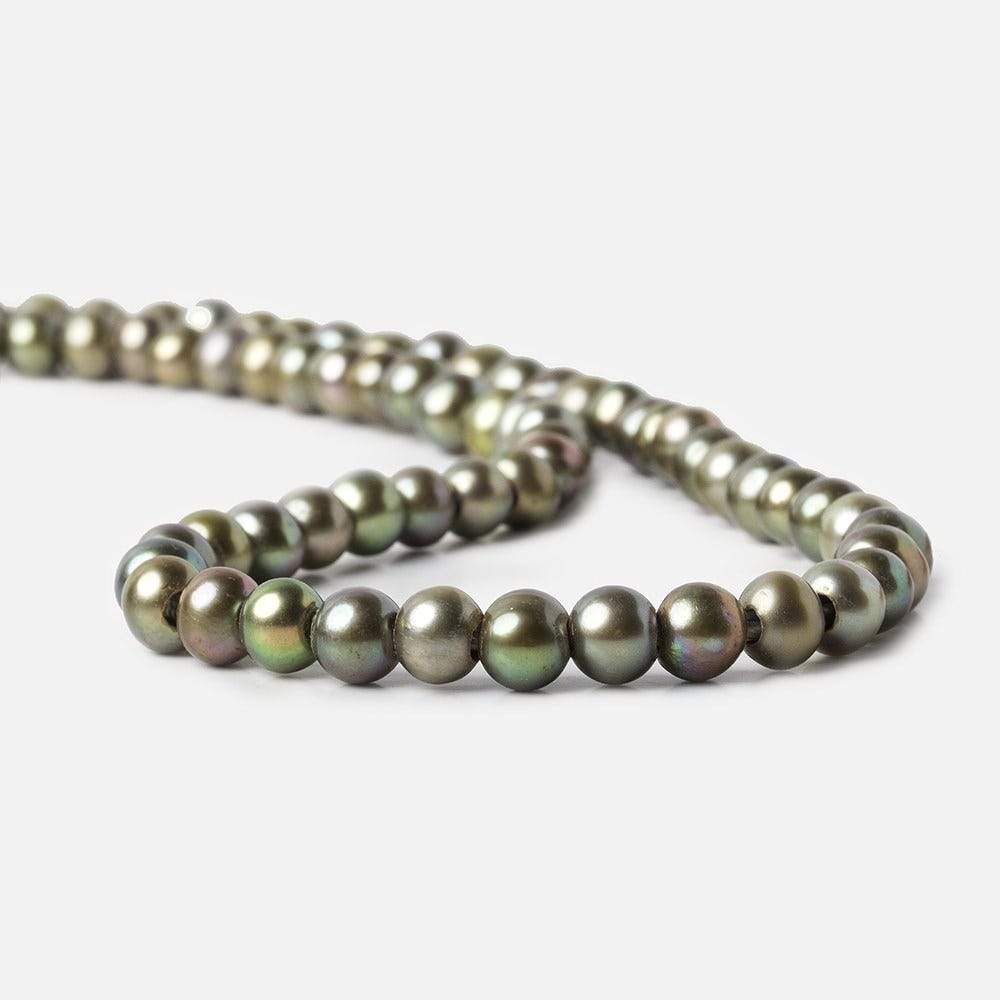 8mm Peacock Green Large Hole Off Round Freshwater Pearl 2.5mm drill hole, 15 inch, 64 pieces - Beadsofcambay.com