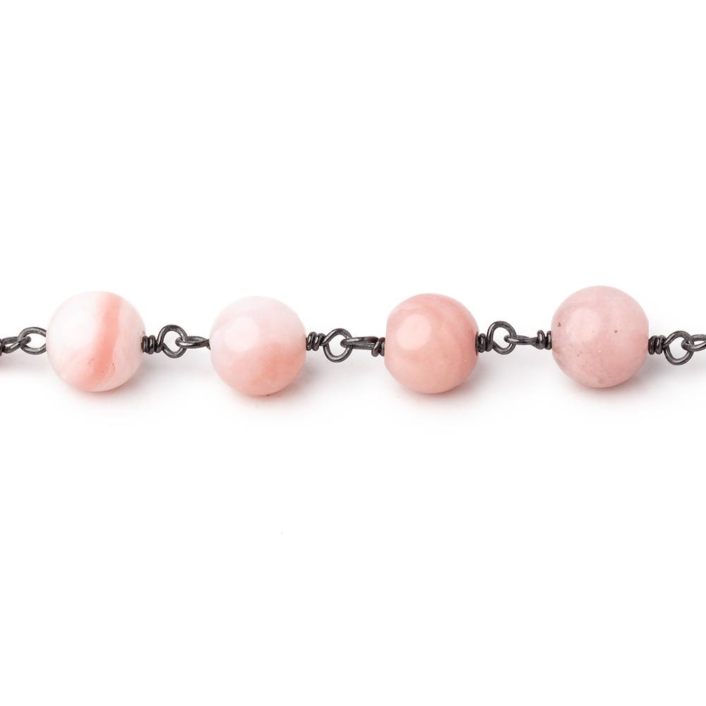 8mm Pink Peruvian Opal Plain Round Beads on Black Gold over .925 Silver Chain - Beadsofcambay.com