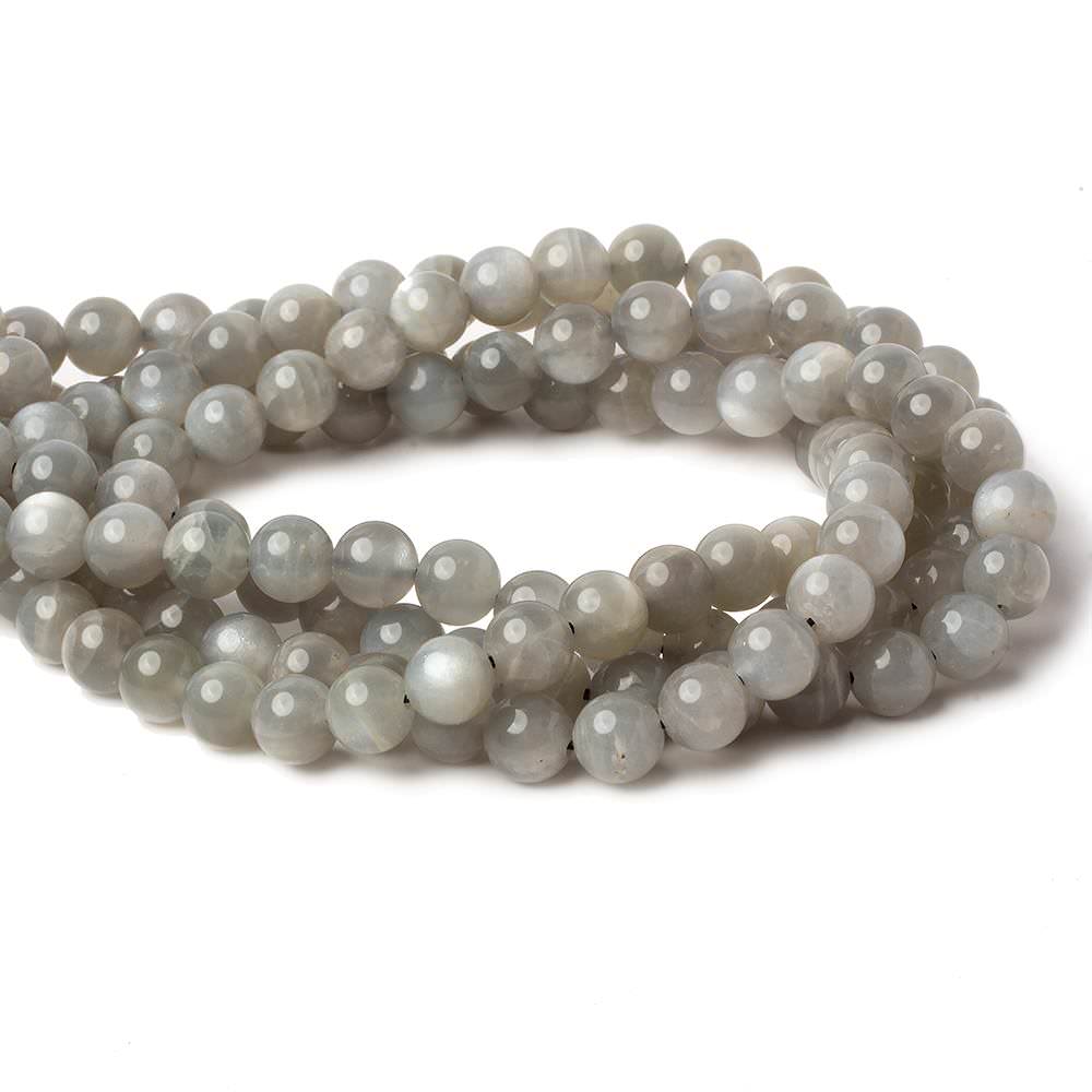 8mm Platinum Grey Moonstone Plain Rounds 16 inch 41 beads AA - Beadsofcambay.com