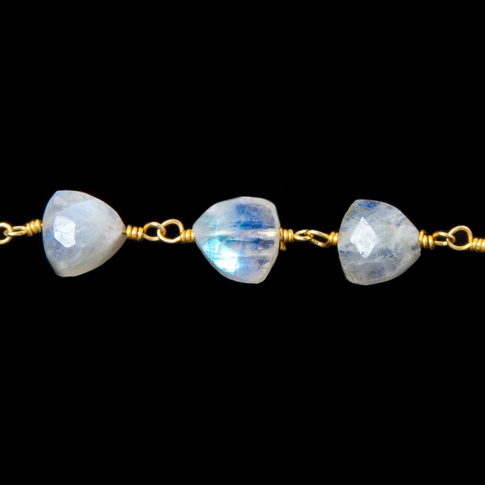 8mm Rainbow Moonstone triangle Gold plated Chain by the foot 22pcs - Beadsofcambay.com