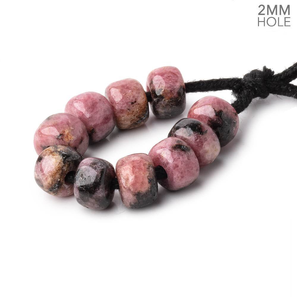 8mm Rhodonite 2mm Large Hole Plain Rondelle Set of 10 - Beadsofcambay.com