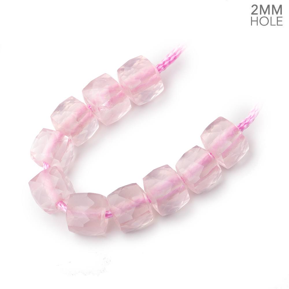 8mm Rose Quartz 2mm Large Hole Faceted Cube Beads Set of 10 - Beadsofcambay.com