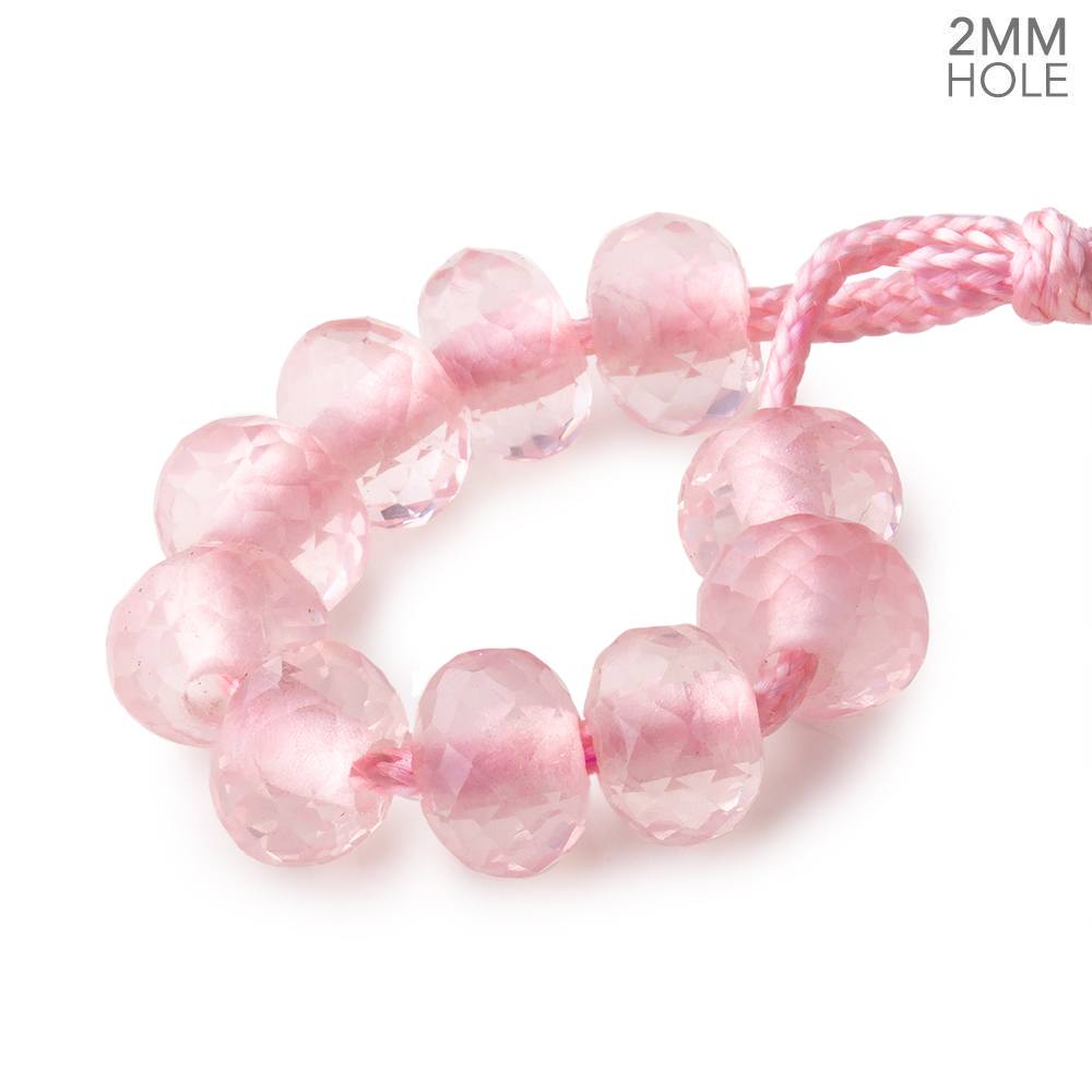 8mm Rose Quartz 2mm Large Hole Faceted Rondelle Set of 10 - Beadsofcambay.com