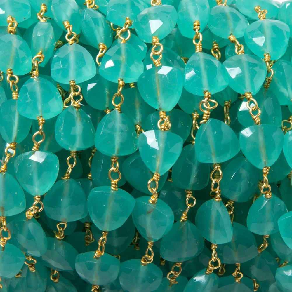 8mm Seaglass Blue Chalcedony triangle Gold plated Chain by the foot 22pcs - Beadsofcambay.com