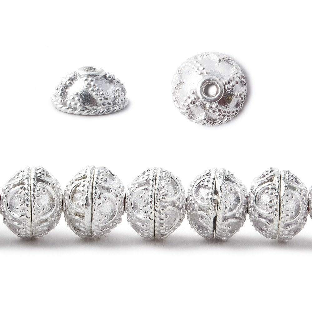 8mm Silver Plated Copper Bead Cap Persian Design 8 inch 58 pieces - Beadsofcambay.com