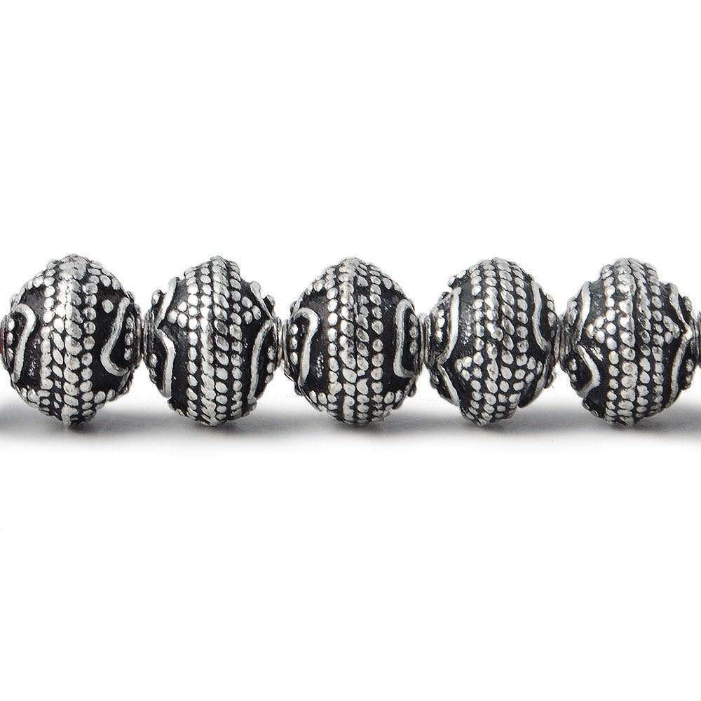 8mm Silver Plated Copper Round Bead Roval Triple Miligrain Center 7.5 inch 30 pieces - Beadsofcambay.com