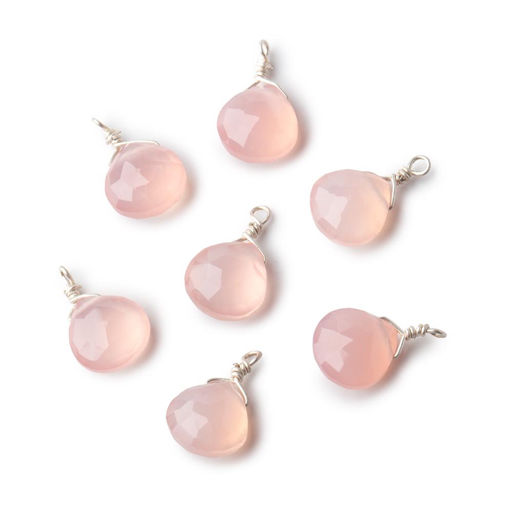 8mm Silver Wire Wrapped Blush Pink Chalcedony Faceted Heart 1 Focal Pendant - Beadsofcambay.com