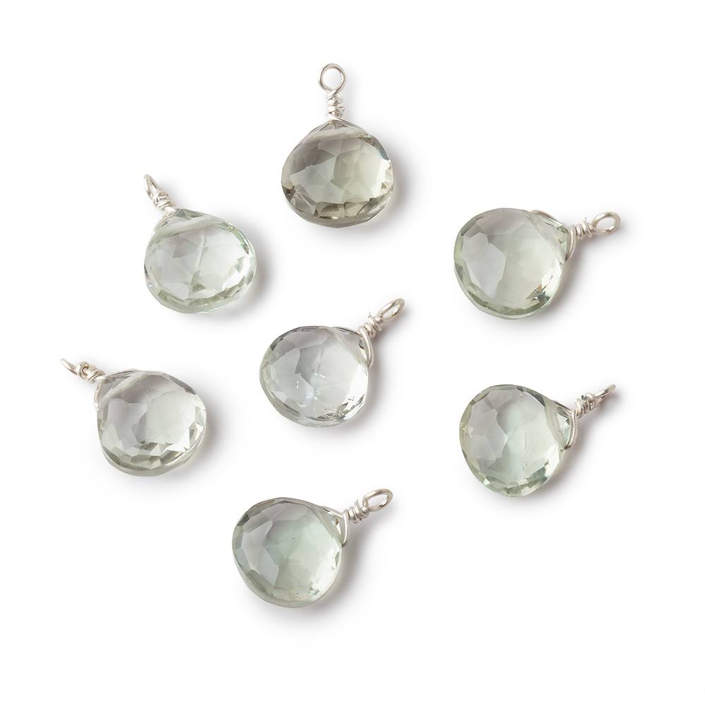 8mm Silver Wire Wrapped Green Amethyst Faceted Heart 1 Focal Pendant - Beadsofcambay.com