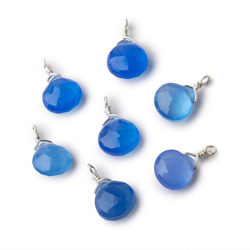 8mm Silver Wire Wrapped Santorini Chalcedony Faceted Heart 1 Focal Pendant - Beadsofcambay.com