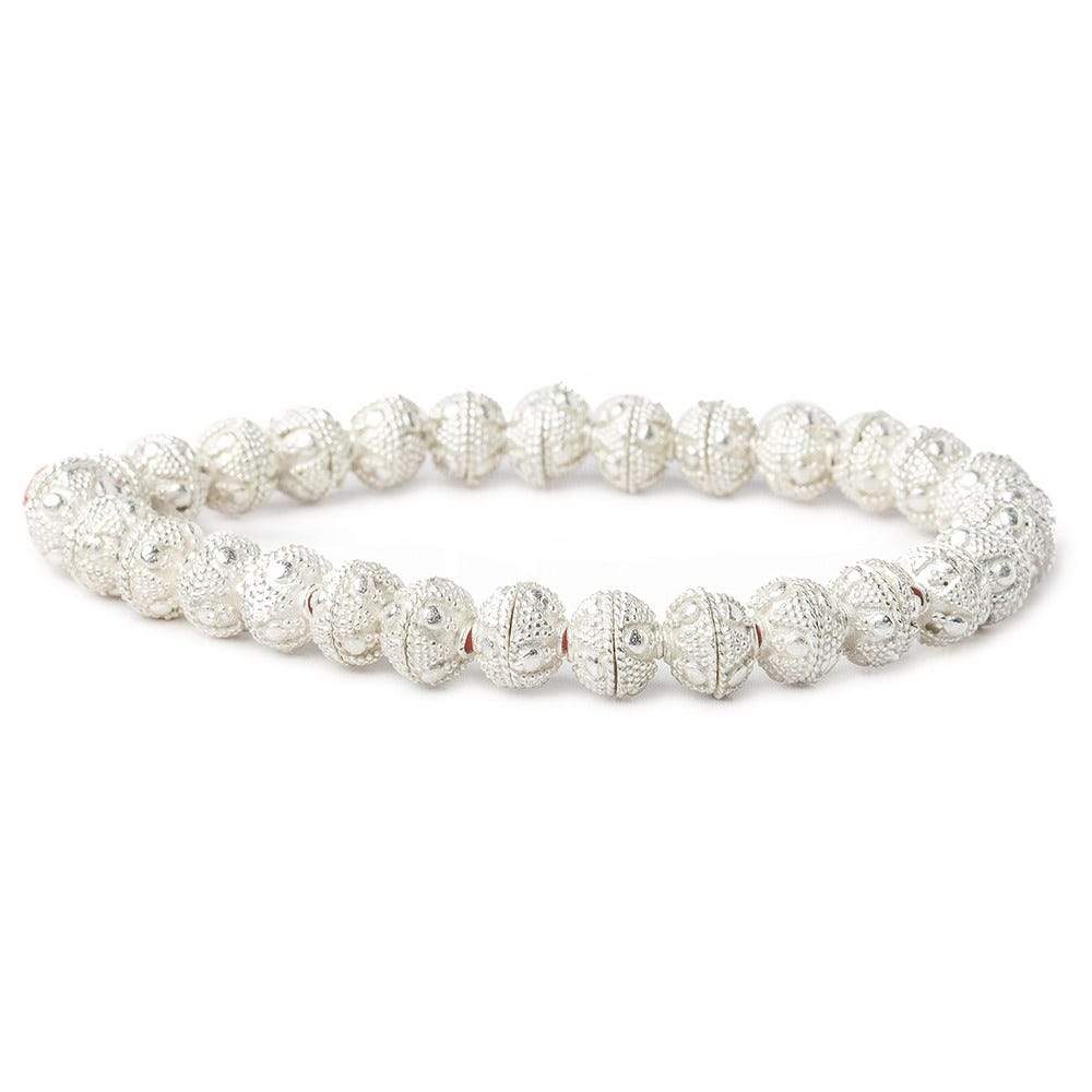 8mm Silver Plated Bead Cap Miligrain Triangle and Dot 8 inch 58 beads - Beadsofcambay.com