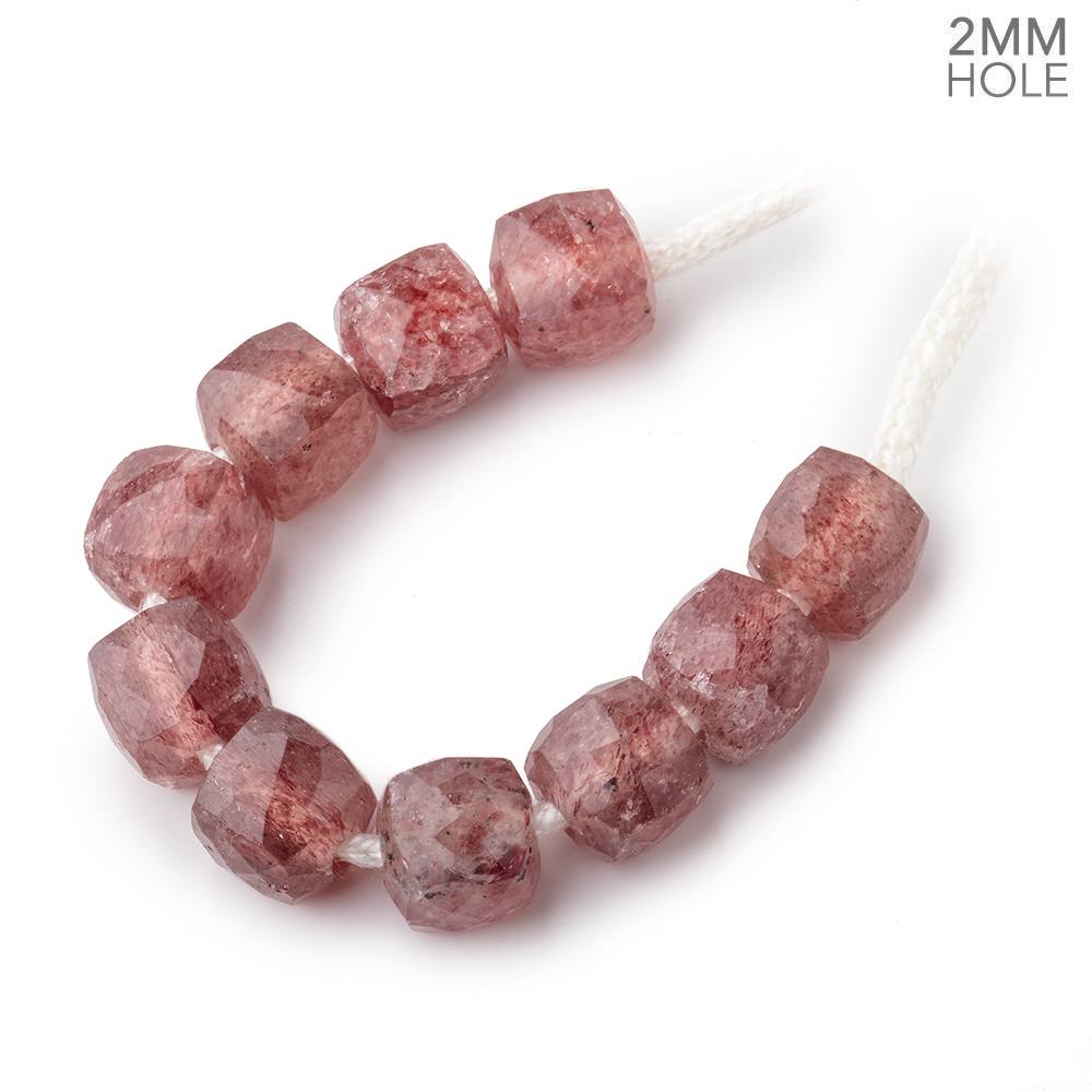 8mm Strawberry Quartz 2mm Large Hole Faceted Cube Beads Set of 10 - Beadsofcambay.com