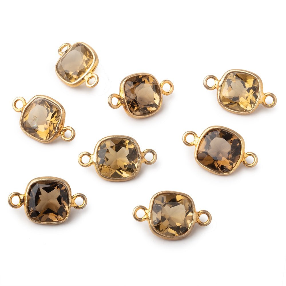 8mm Vermeil Bezel Whiskey Quartz Pavilion faceted Square connector 1 piece - Beadsofcambay.com