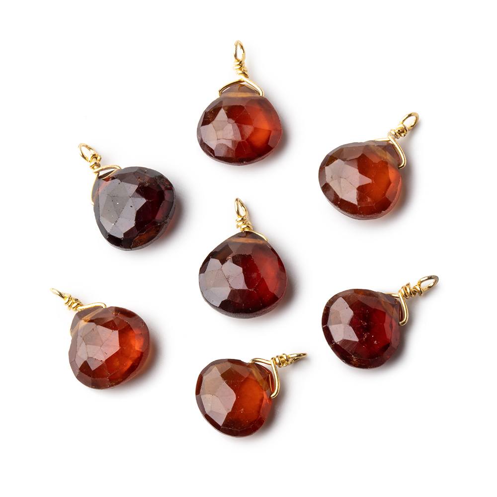 8mm Vermeil Wire Wrapped Hessonite Garnet Faceted Heart 1 Focal Pendant - Beadsofcambay.com