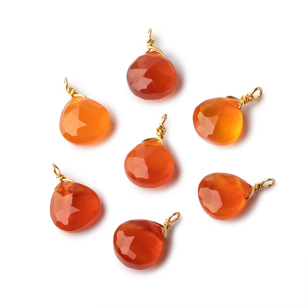 8mm Vermeil Wire Wrapped Orange Chalcedony Faceted Heart 1 Focal Pendant - Beadsofcambay.com