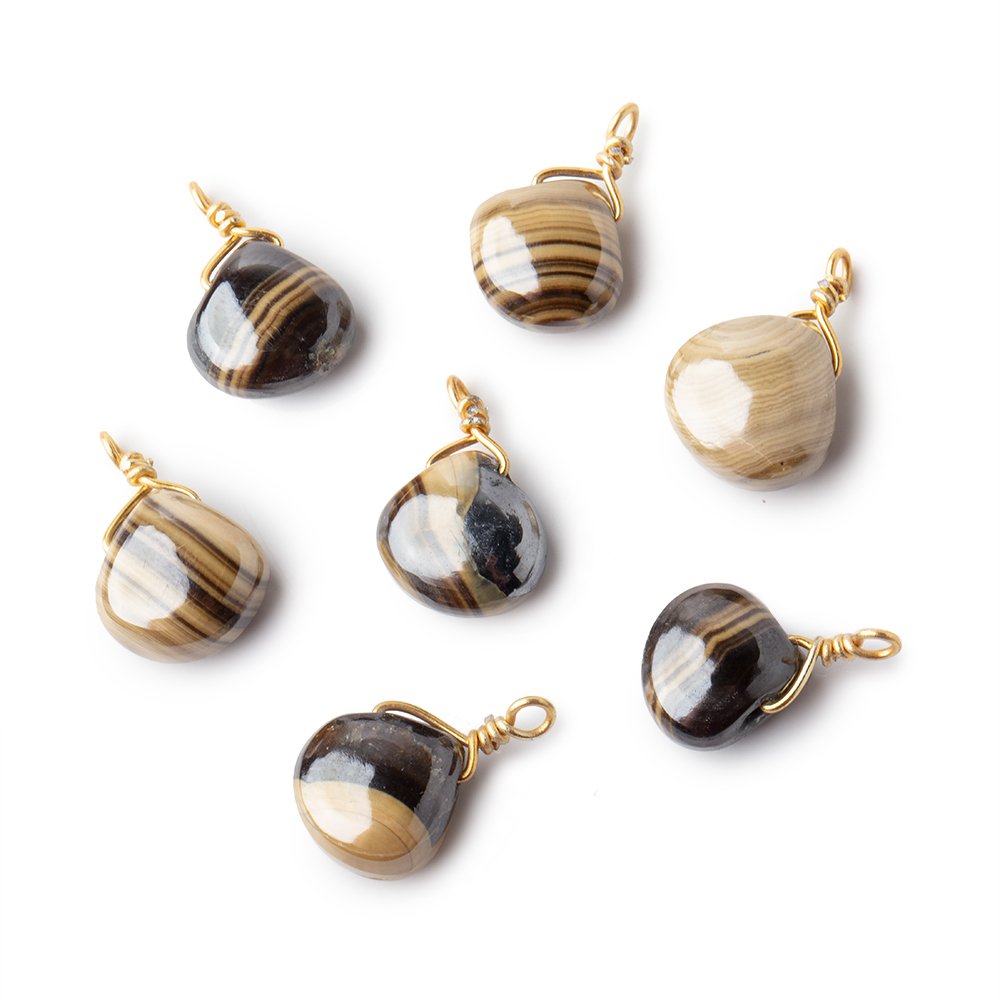 8mm Vermeil Wire Wrapped Schalenblende Plain Heart 1 Focal Pendant - Beadsofcambay.com