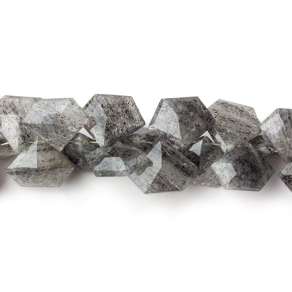8x10-11x13mm Black Moss Quartz Faceted Pentagonals 8 inch 53 beads - Beadsofcambay.com