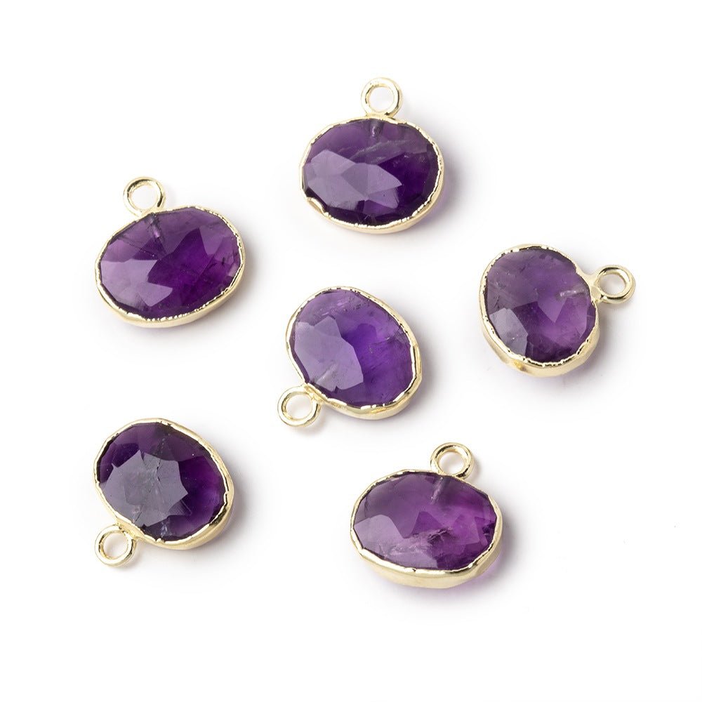 8x10mm Gold Leafed Amethyst Faceted Oval Focal Pendant 1 piece - Beadsofcambay.com