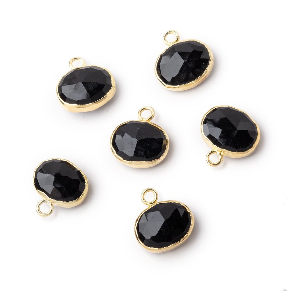 8x10mm Gold Leafed Black Chalcedony Faceted Oval Focal Pendant 1 piece - Beadsofcambay.com