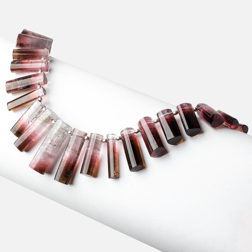 8x4x4-25x8x8mm Bi-Color Tourmaline top drilled plain Triangular Tubes 8 inch 25 beads AAA - Beadsofcambay.com
