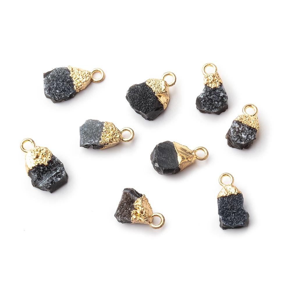 8x4x5mm Gold Leafed Black Agate Drusy Unpolished Natural Crystal Pendant 1 piece - Beadsofcambay.com