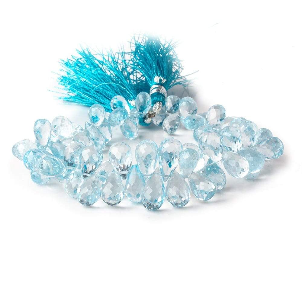 8x5-12x6mm Sky Blue Topaz Tear Drop Briolette 8 inch 66 beads AAA - Beadsofcambay.com