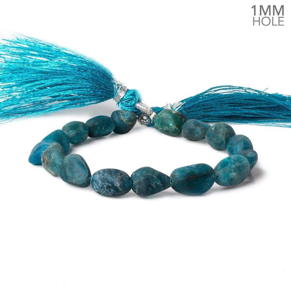 8x5-15x9mm Matte Neon Blue Apatite plain nuggets 7.5 inch 13 beads - Beadsofcambay.com