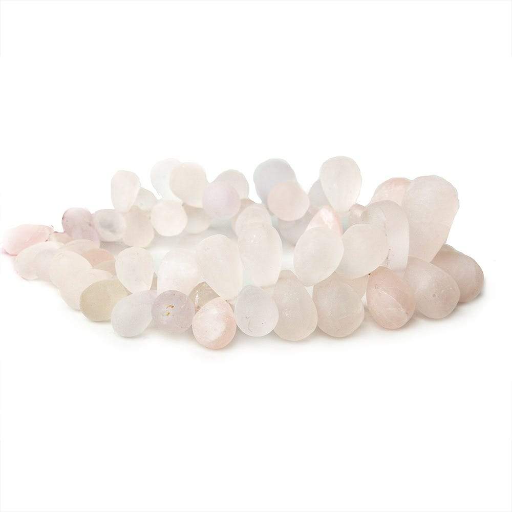 8x5-17x10mm Frosted Rose Quartz Plain Tear Drop 8 inch 59 pcs - Beadsofcambay.com