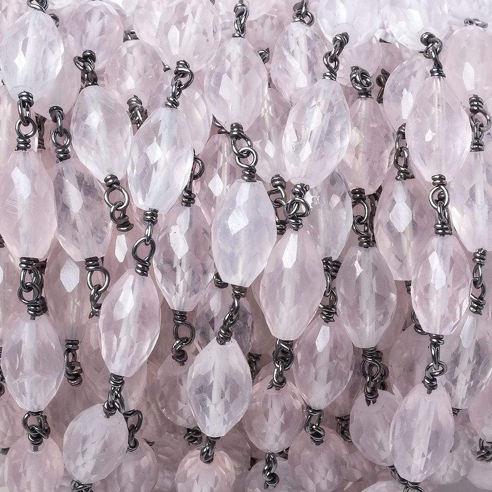 8x5mm Rose Quartz Faceted Marquise Oxidized Silver Chain by the foot 20 pieces - Beadsofcambay.com