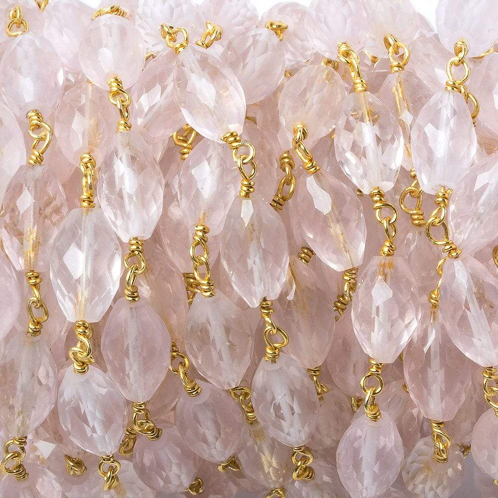 8x5mm Rose Quartz Faceted Navette Vermeil Chain by the foot 20 pieces - Beadsofcambay.com