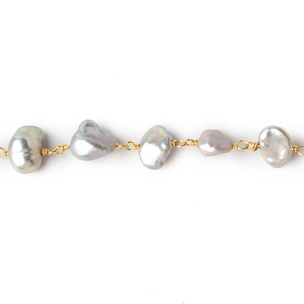 8x6-10x8mm Silver Keshi Freshwater Pearl Vermeil Chain by the foot - Beadsofcambay.com